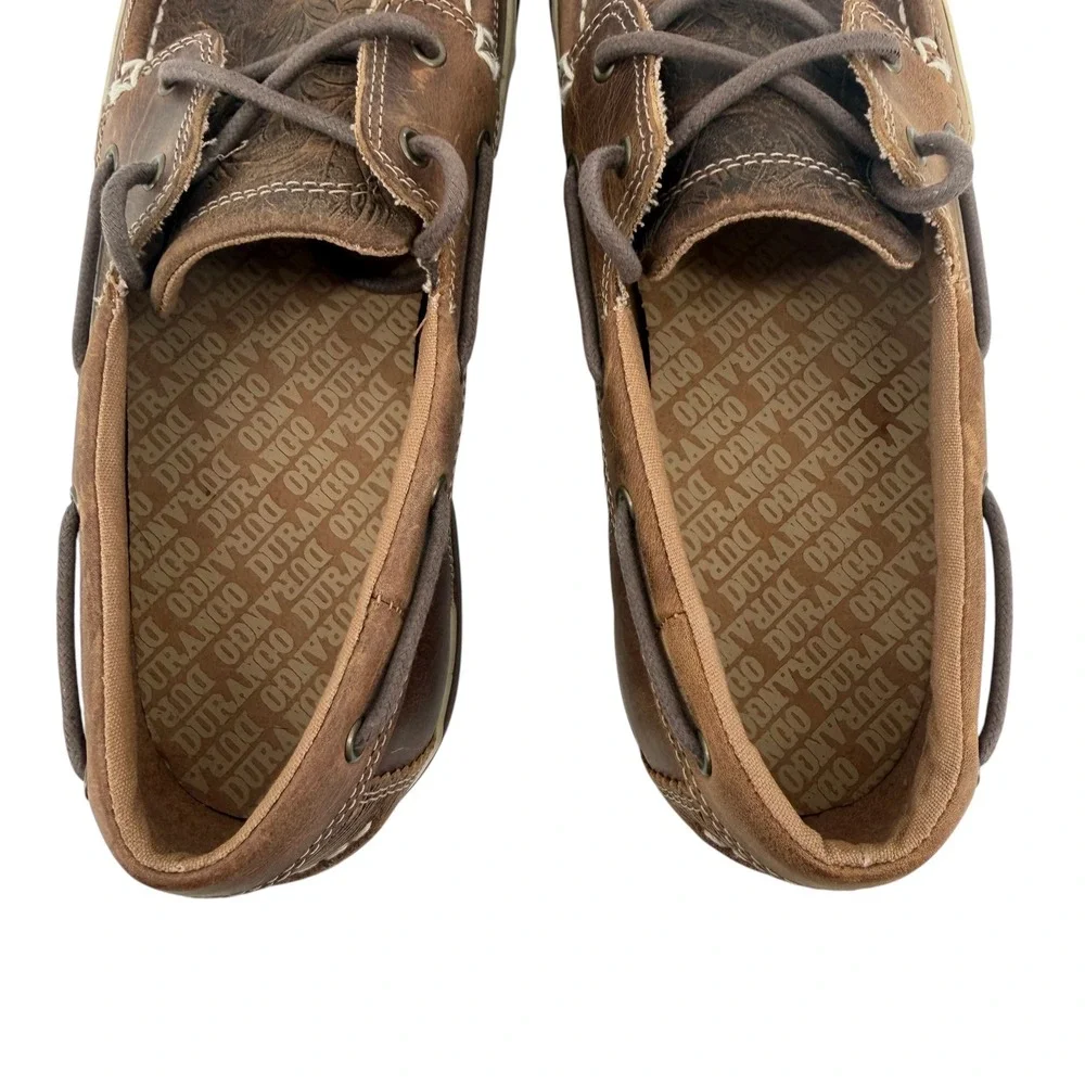Durango Women Sandstone Floral Tooled Leather Boat Shoes Brown Loafers Size 10M